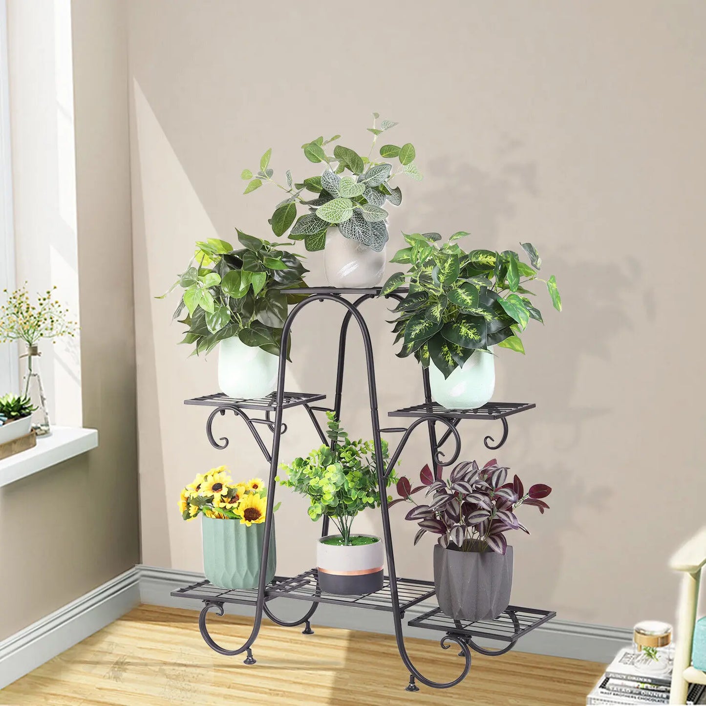 Metal Plant Pot Stand Indoor Outdoor Plant Display Rack Garden Shelf Flower Stands Tiered Plants Holder
