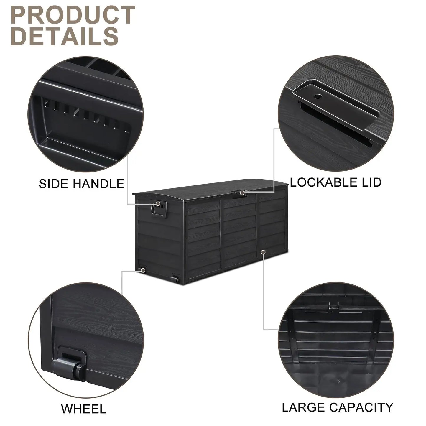 75 Gallon 280L Outdoor Plastic Storage Deck Box Chest for Garden Tools, Cushions & Toys - Lockable Black Seat