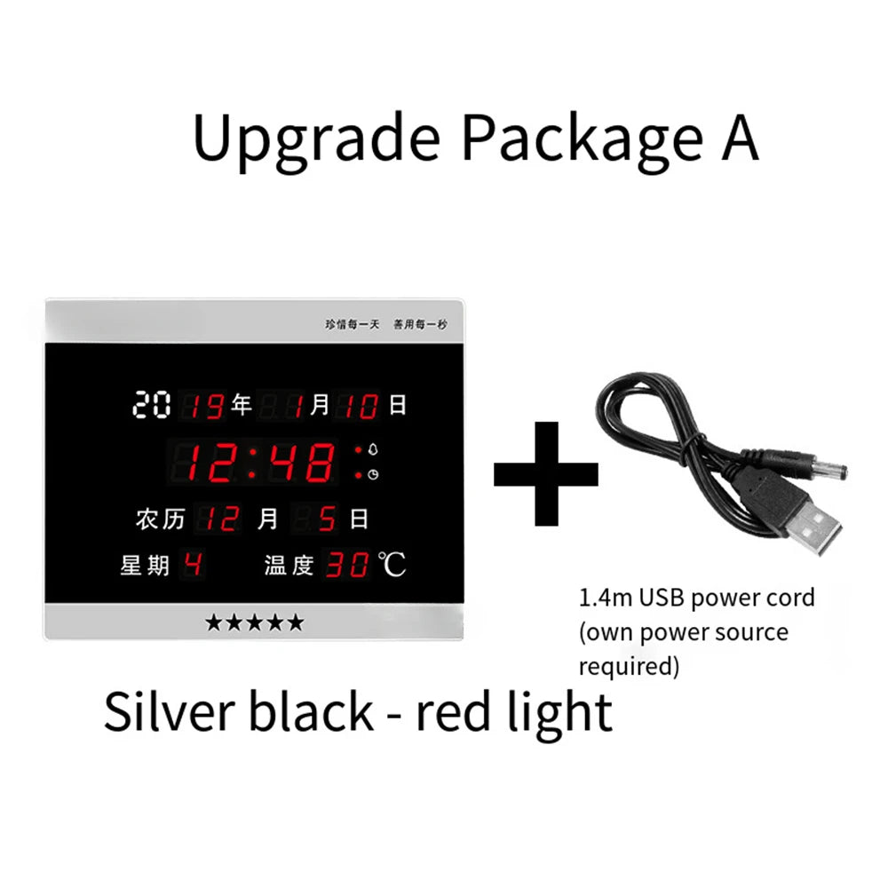 LED Perpetual Calendar Electronic Clock Digital Wall Clock Alarm Hourly Chiming Temperature Table Clocks Living Room Decoration