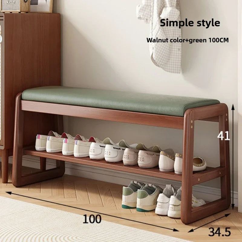 Teng woven shoe changing stool, entrance door, home door, multi-layer storage, solid wood, can sit on shoe stool