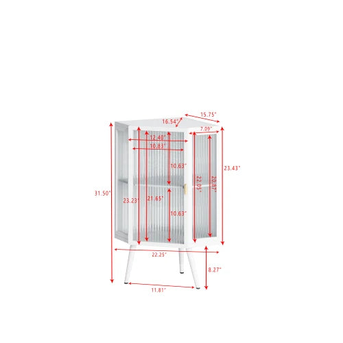 22.25 " Floor Coner Cabinet with Tempered Glass Door & Storage Shelves for Bathroom, Living Room, Bedroom (White)