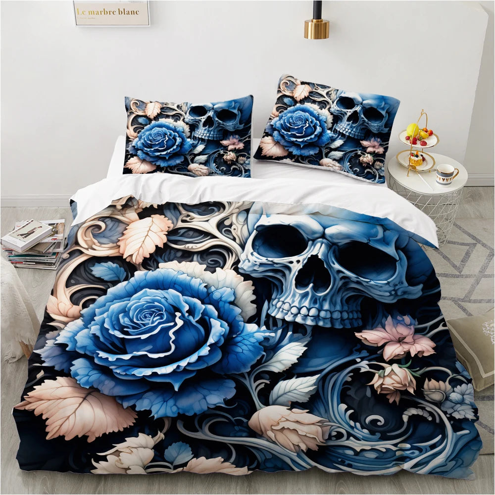 3D Skull Bedding set Duvet/Quilt/Comforter Cover sets human skeleton Bed Linen Halloween King Queen Full Size Gothic Duvet Cover
