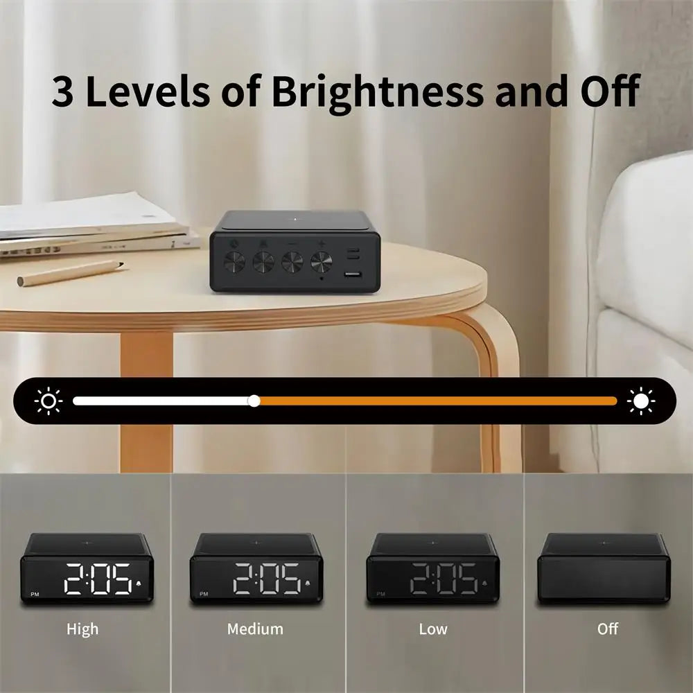 2025 Wireless Chargers Alarm Clock Fashion Bedroom Desktop Time Alarm Clock LED Digital Alarm Clock Phone Fast Charging Clock