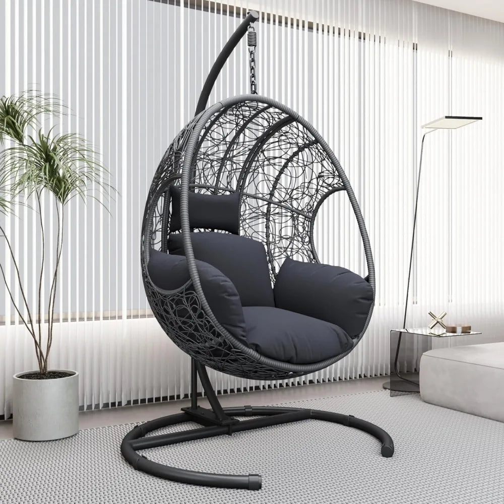 Hanging Egg Chair with Stand - Egg Swing Chair Outdoor Indoor Patio Wicker Chair Swing Hammock Egg Chairs 400lbs Capacity for Ou