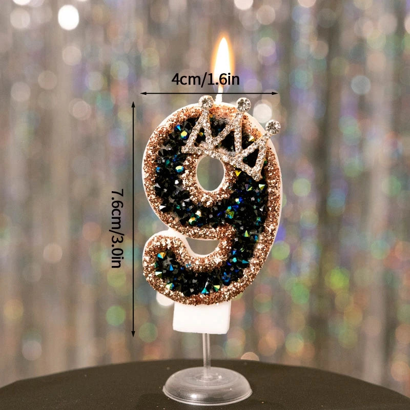 Black Crown Digital Candles 0-9 Number Cake Topper Decoration Wedding Party Anniversary Date Baby Shower Party Decorations