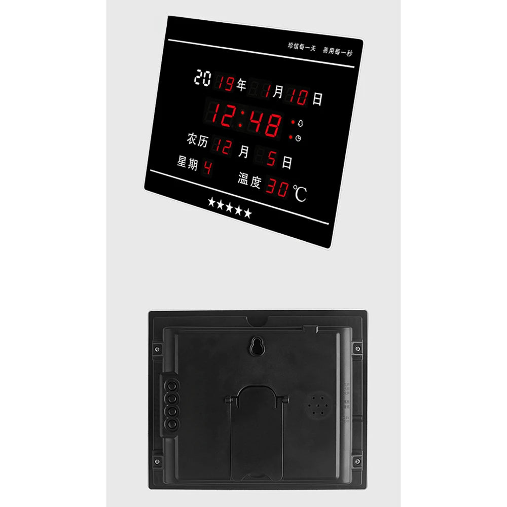 LED Perpetual Calendar Electronic Clock Digital Wall Clock Alarm Hourly Chiming Temperature Table Clocks Living Room Decoration