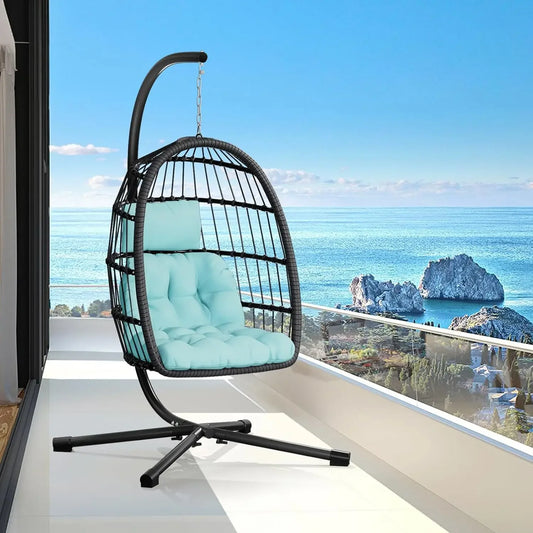 Egg Chair with Stand,Patio Rattan Wicker Hanging Swing Egg Chair Hammock Chair for Bedroom Porch Garden,