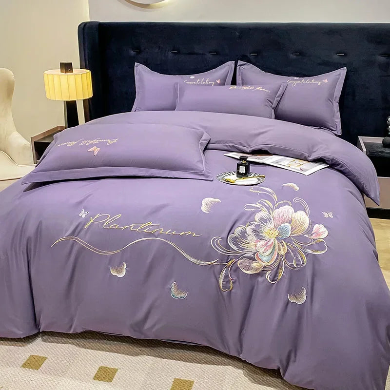 New Class a High Precision Cotton Brushed Embroidery Four-Piece Set Pure Cotton Bed Sheet Duvet Cover
