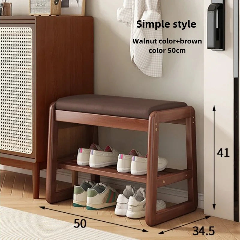 Teng woven shoe changing stool, entrance door, home door, multi-layer storage, solid wood, can sit on shoe stool