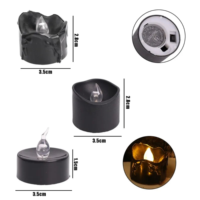 12PCS Flameless Black LED Electronic Candles Battery Operated Yellow Light for Halloween Xmas Wedding Party Decoration