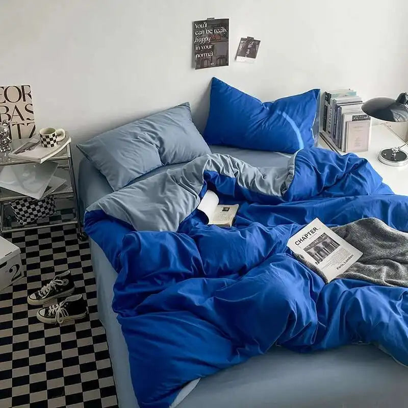 Solstice Home Textile Solid Color White Navy Blue Duvet Cover Pillow Cases Bed Sheet Girls Teenage Bed Linens Bedding Sets Queen