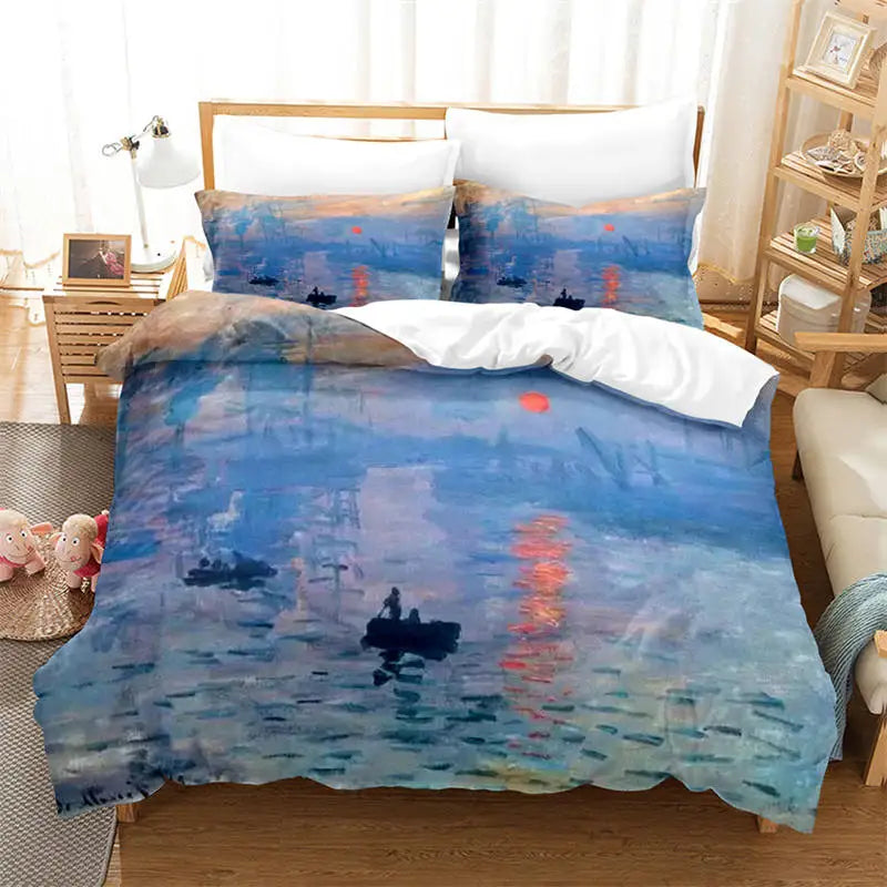 3D Artistic Bedding Set King Monet Van Gogh Style Sky Oil Painting Pattern Printed Duvet Cover With Pillowcases Hot Sale 2/3PCS