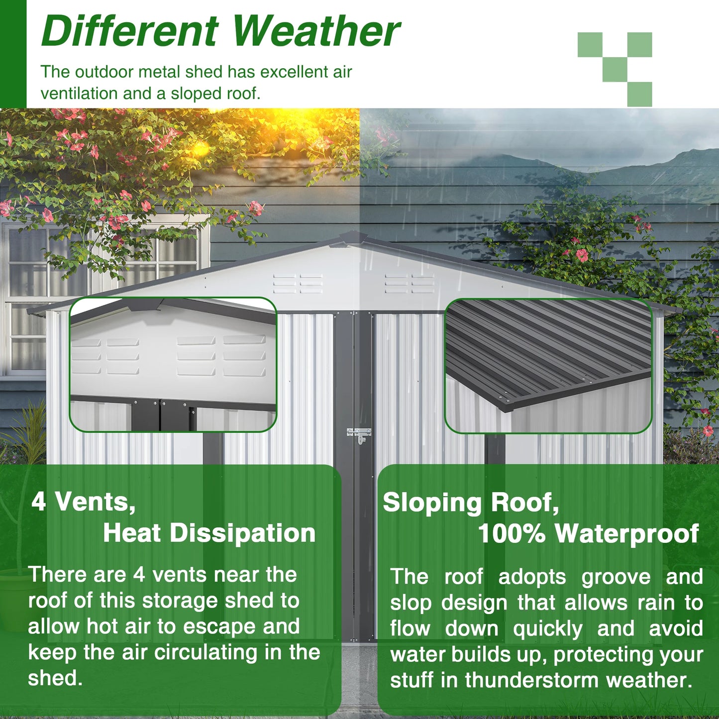 LZBEITEM 10X8 FT Outdoor Storage Shed, All Weather Metal Sheds with Lockable Doors, Tool Shed for Garden, Patio, Backyard, White
