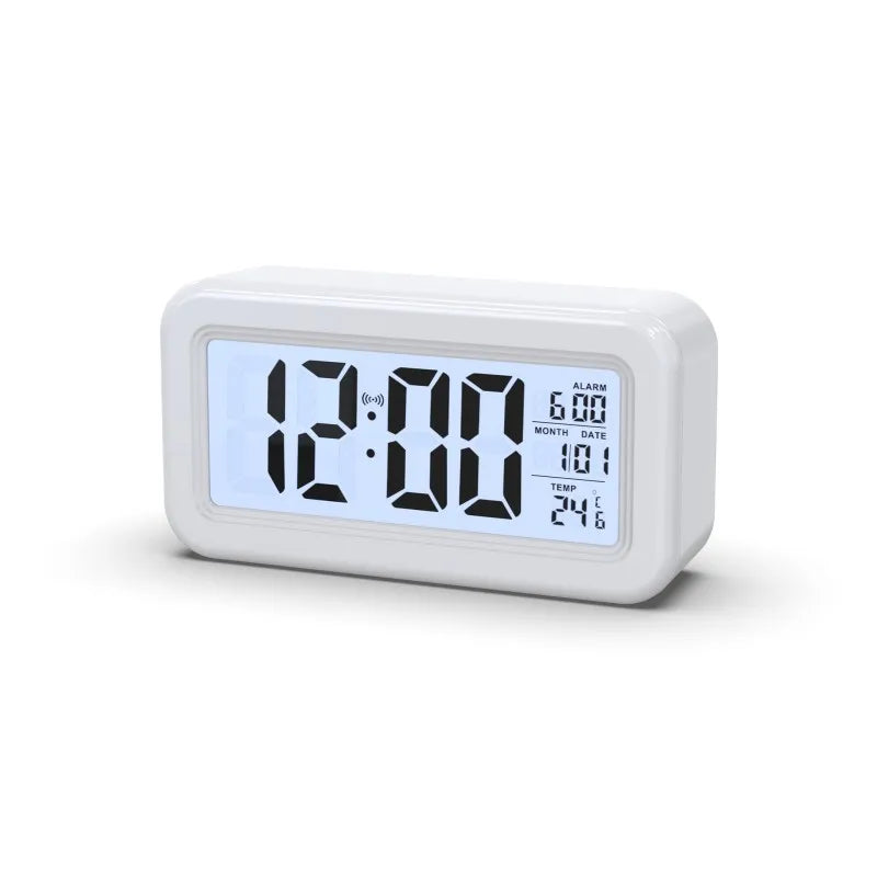 Battery Powered Digital Alarm Clock Temperature Date With Backlight Snooze Table Clock 12/24H Mute Bedside Electronic LCD Clock
