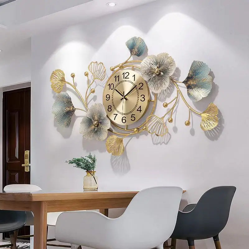 New Chinese Style Wall Clock - Ginkgo Leaf Art Design, Luxury Minimalist for Living Dining Room, Elegant Decor