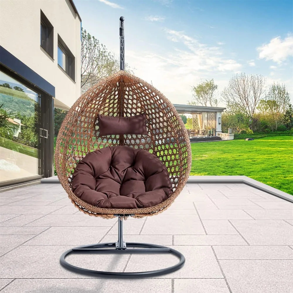 Standing vine hanging egg swing chair, foldable basket indoor or outdoor, cushion and pillow relaxation swing chair