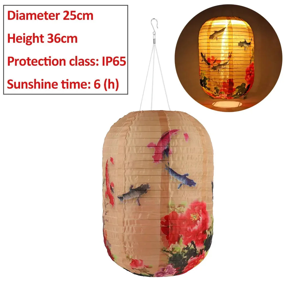 10inch/25cm Waterproof LED Solar Cloth Japanese Lantern Outdoors Festival Wedding Party Garden Hanging Lamp Light Decor