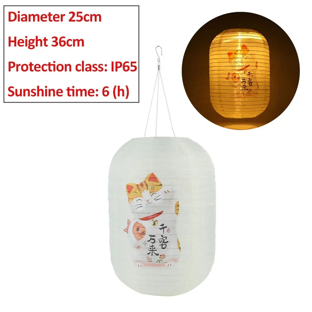 10inch/25cm Waterproof LED Solar Cloth Japanese Lantern Outdoors Festival Wedding Party Garden Hanging Lamp Light Decor