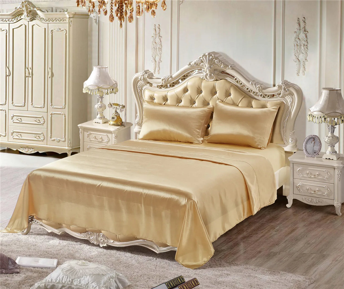 Home Living Luxury Smooth 3pcs Bedding Sets Solid Satin Pillow Case Flat Seet Fitted Sheet King Size Bedding Sets For Bedroom