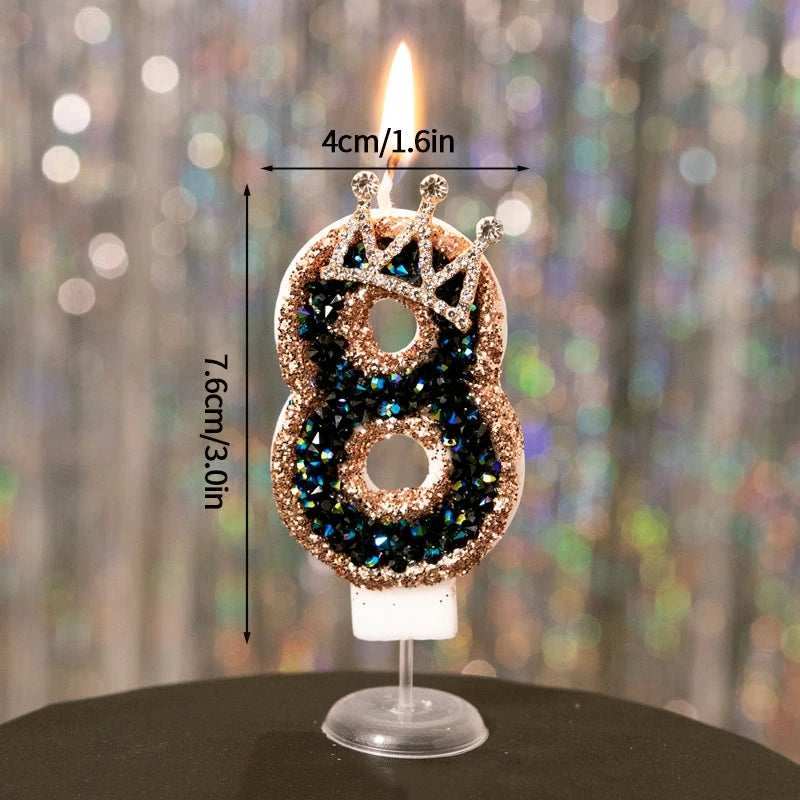 Black Crown Digital Candles 0-9 Number Cake Topper Decoration Wedding Party Anniversary Date Baby Shower Party Decorations