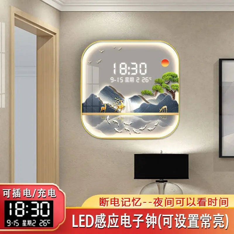 Wall Clock Digital Display Silent Temperature Clock Square Living Room Home Bedroom Dining Room Wall Painting