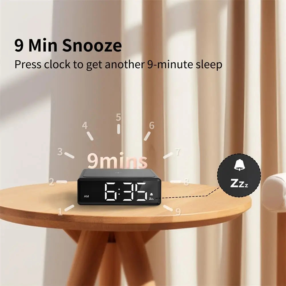 2025 Wireless Chargers Alarm Clock Fashion Bedroom Desktop Time Alarm Clock LED Digital Alarm Clock Phone Fast Charging Clock