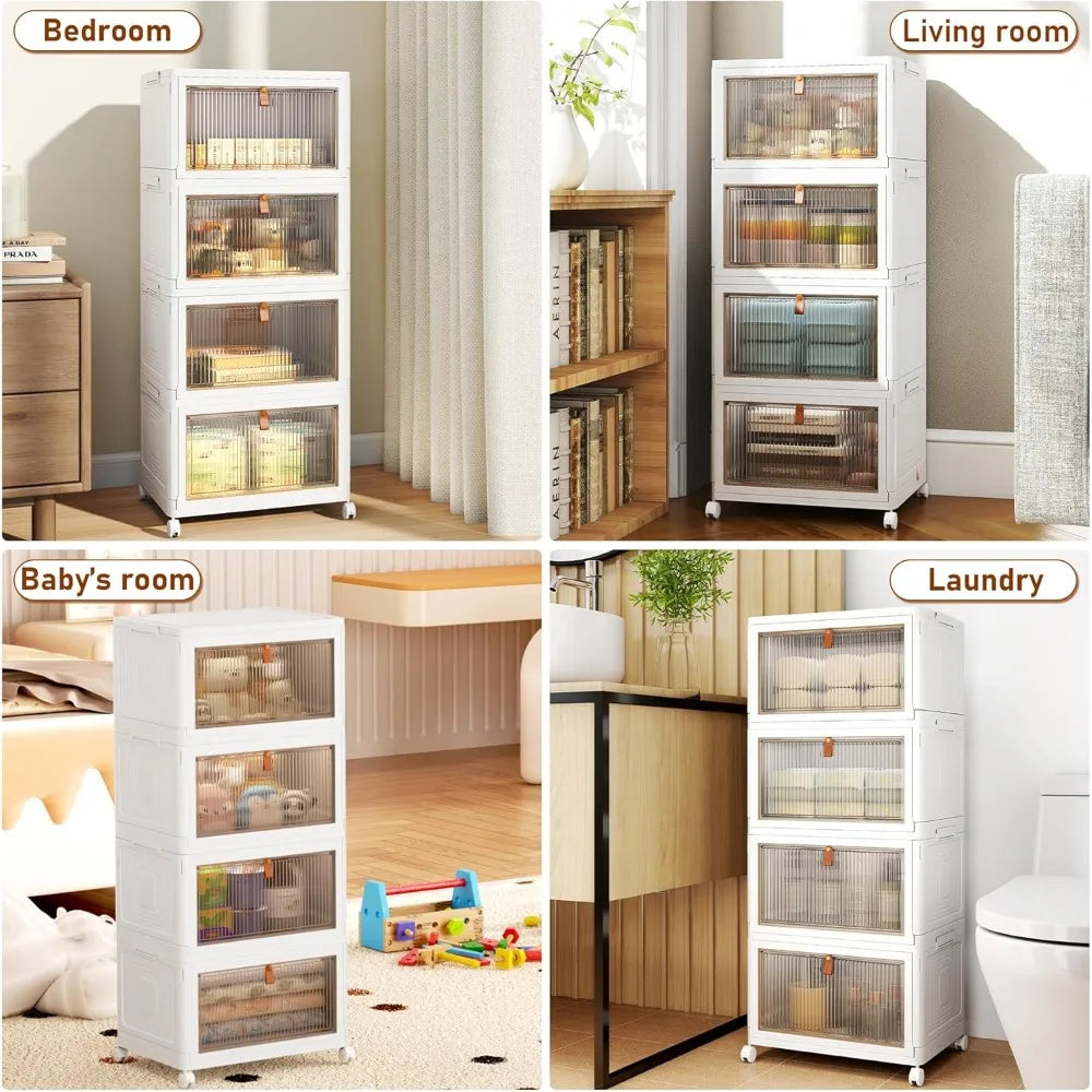 4 Tier Storage Bins with Lids, 23QT Stackable Closet Organizers and Storage with Wheels, for Home,Office, Dorm Room