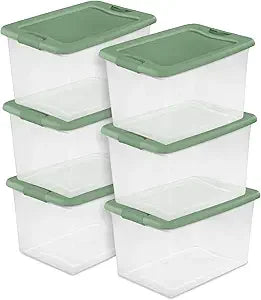 6-Pack Color Program, Large Clear Plastic Storage Bins with Lids, 64 Quart, Blue - Stackable Organizing Container Boxes for Clo