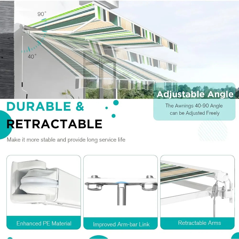 13'×10' Patio Awning Retractable Awning Sun Shade Awning Cover Outdoor Patio Canopy Sunsetter Deck Awnings with Manual Crank Ha