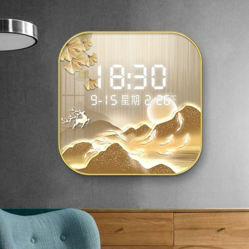 Wall Clock Digital Display Silent Temperature Clock Square Living Room Home Bedroom Dining Room Wall Painting