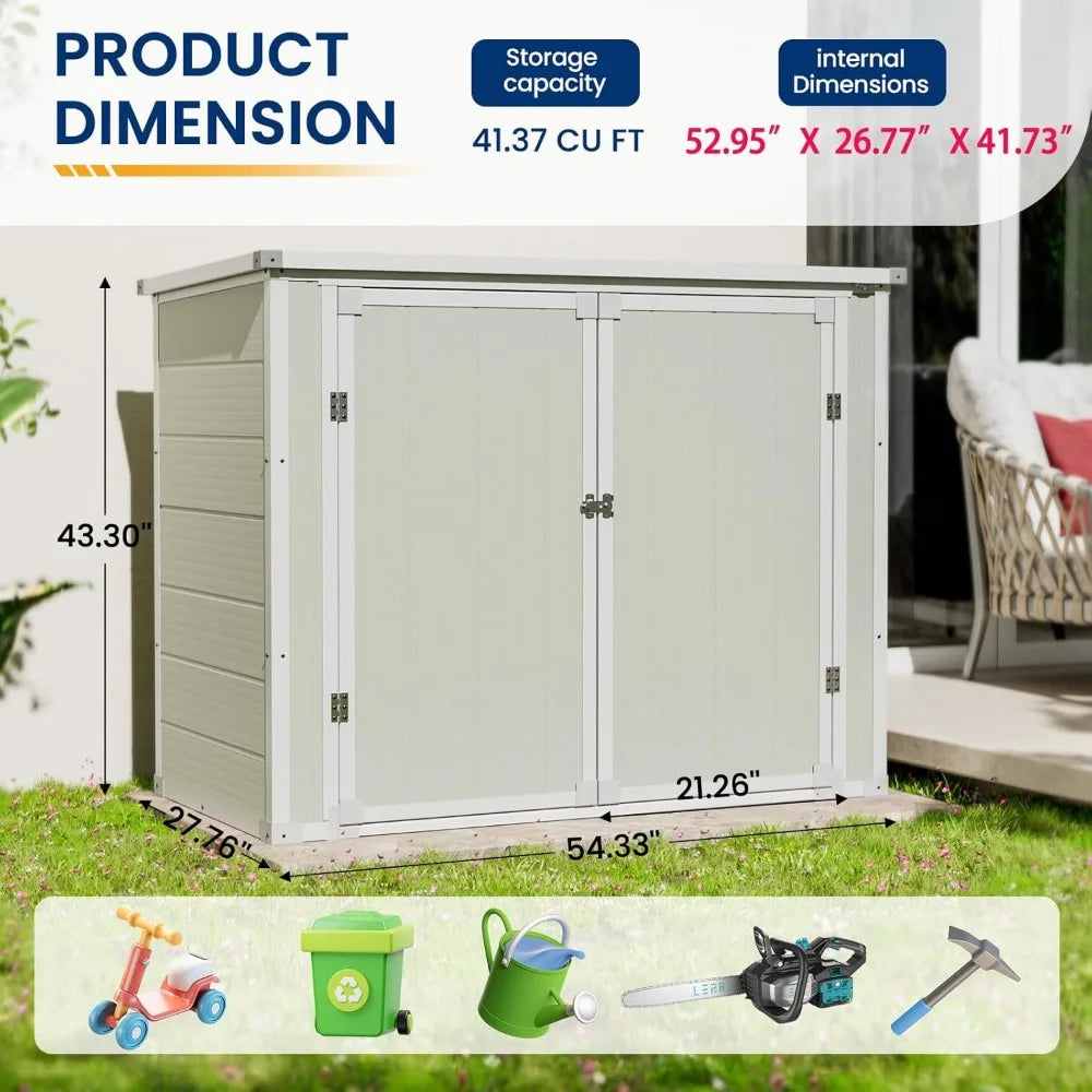 41 Cu Ft Outdoor Storage Shed, Horizontal Resin Trash Can Storage, Weather Resistance, Storage Box with Floor Included for Gard
