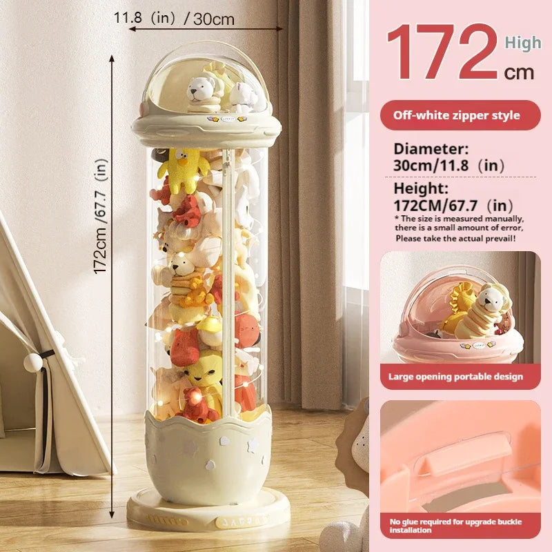 Astronaut Doll Storage Box Children's Plush Toys Storage Boxes Transparent Plastic Stuffed Home Storage Organization Zipper Bin