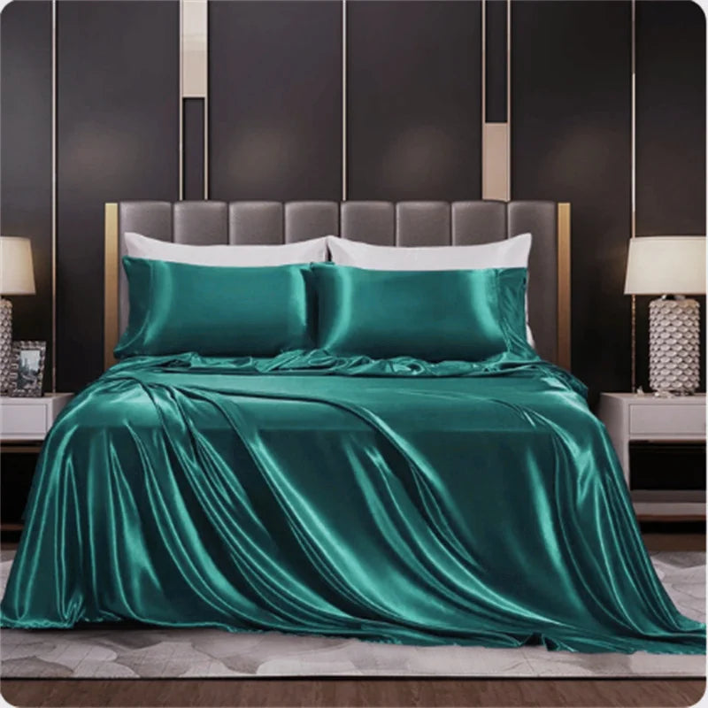 Solid Satin Bedding Set Including Duvet Covers, Bed Sheets, Pillowcases 220x240cm, Free Shipping