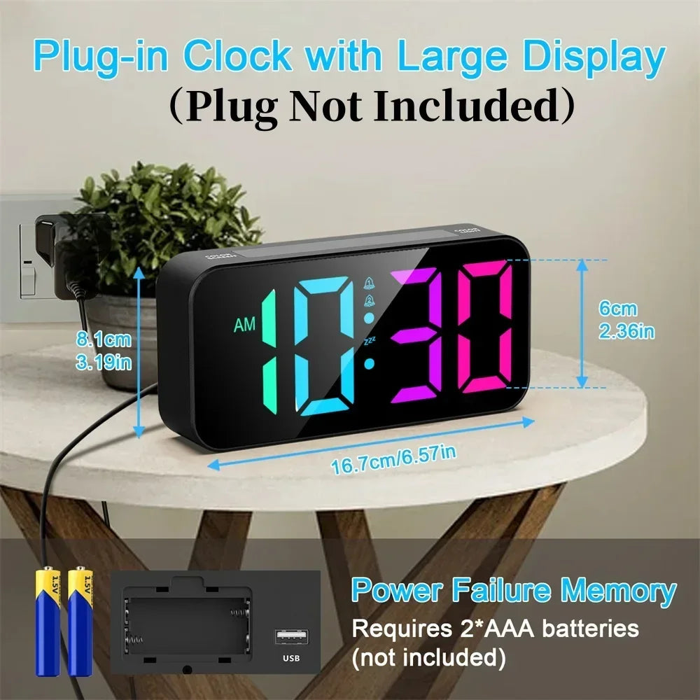 Super Loud Vibrating RGB Digital Alarm Clock Mood Light Bed Vibrator Snooze 2 Alarms USB Powered Table Clock for Heavy Sleeper
