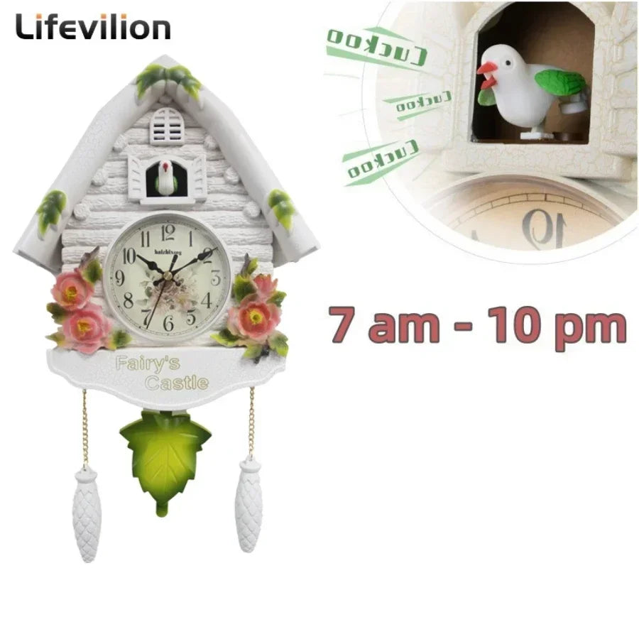 Cuckoo Clock Wall Clock Bird House Day Time Hourly Alarm Clocks Nordic Pendulum Wall Watch Decorations for Kids Home Living Room