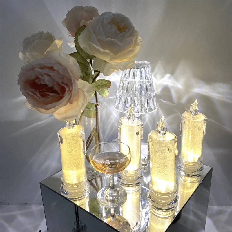 LED Candles Crystal Lamp Led Flameless Candles Operated Pillar Candles with Realistic Flame Light Desk Lamp Decorative Candles
