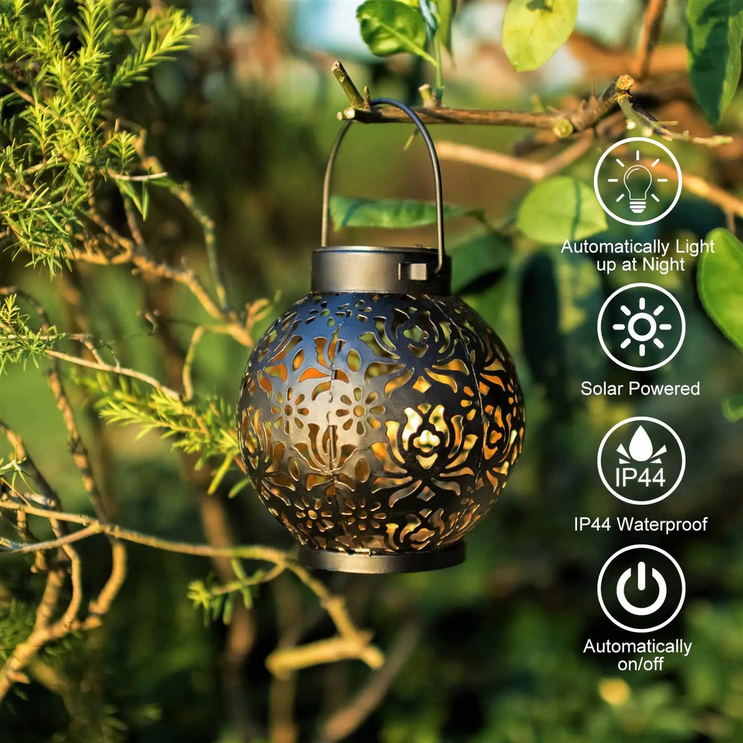 LED Solar Lantern Light Hollow Wrought Iron Projection Light Hanging Lamps Outdoor Waterproof Yard Garden Art Decoration