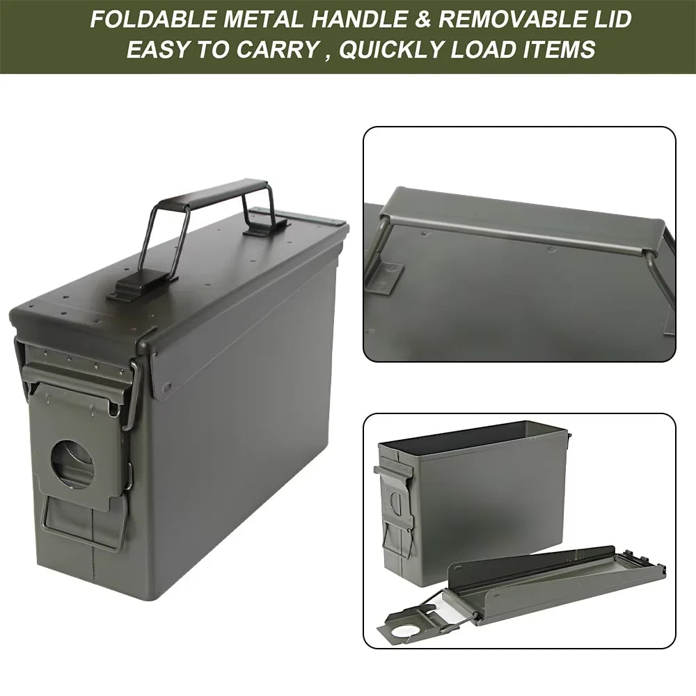 30 Cal Metal Ammo Can Steel Ammo Box Multifunction for Long-Term Waterproof Ammunition & Valuables Storage Box Accessory Box
