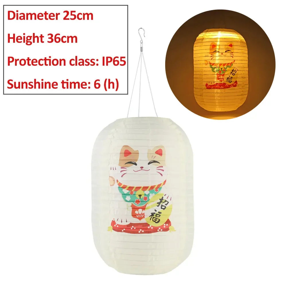 10inch/25cm Waterproof LED Solar Cloth Japanese Lantern Outdoors Festival Wedding Party Garden Hanging Lamp Light Decor