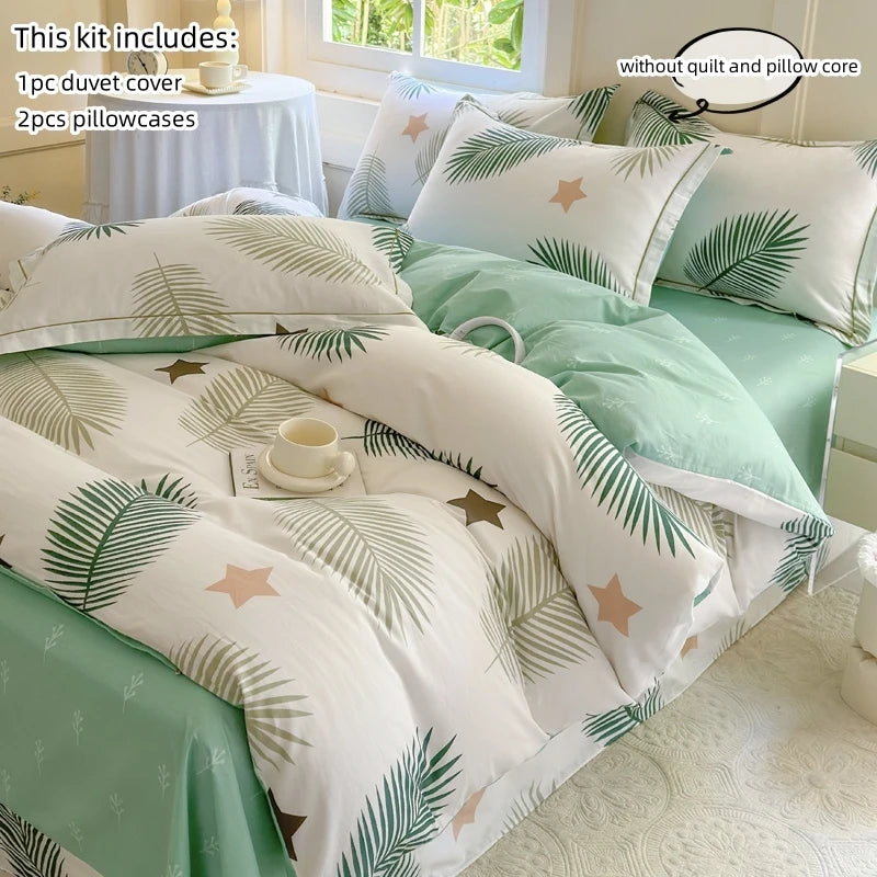 3pcs Leaves Duvet Cover Set Pillowcases No Filling no flat sheet Twin Single Queen King Size Girls Bedding Linen