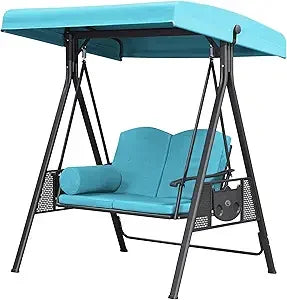 Outdoor Patio Porch Swing Adjustable Backrest, 3-seat Swing Chair with Weather Resistant Steel Frame for Backyard Front Porch L