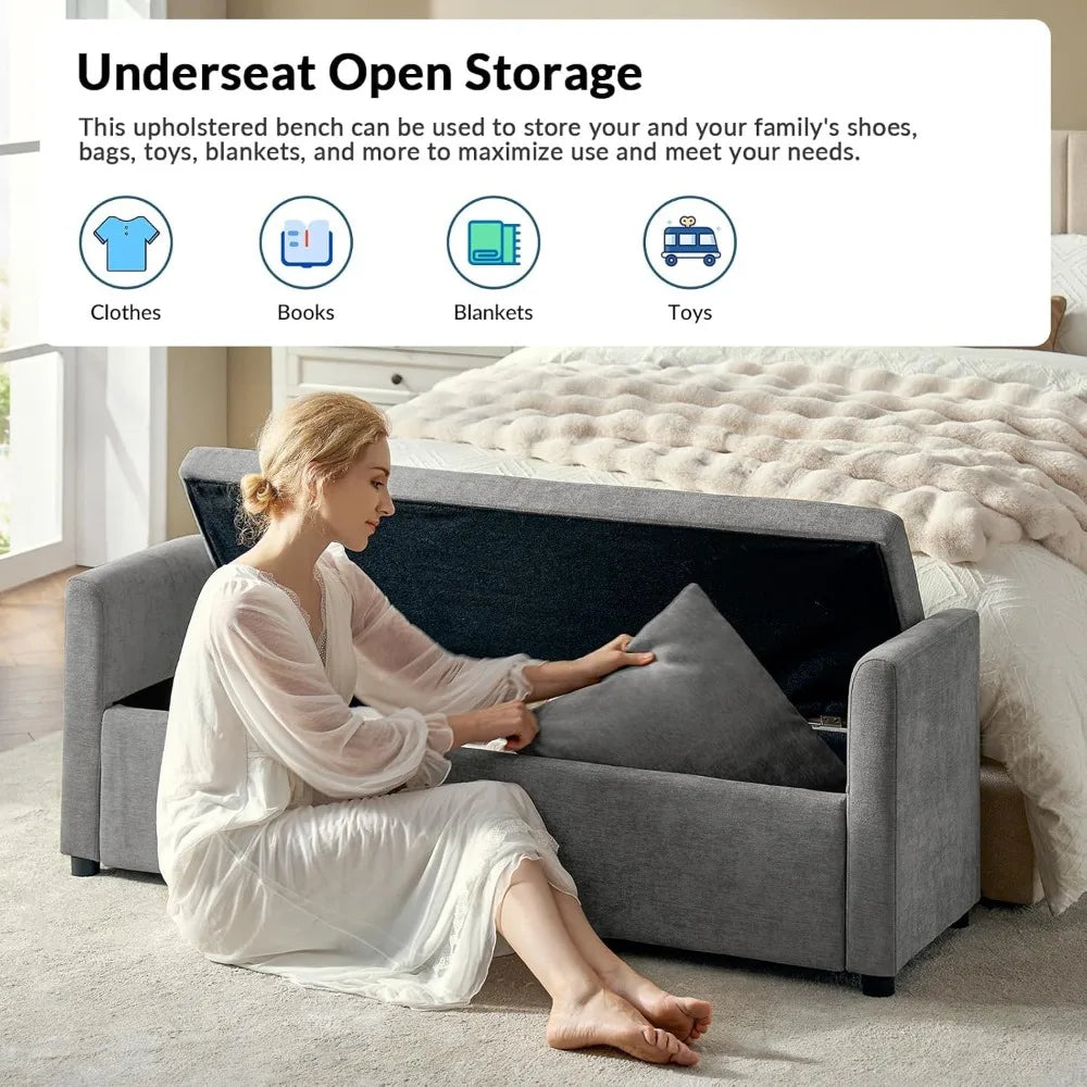 EcoHarbor Storage Ottoman Bench with Pillows, End of Bed Bedroom Bench with Arms, Footrest Stool for Living, Dining Room