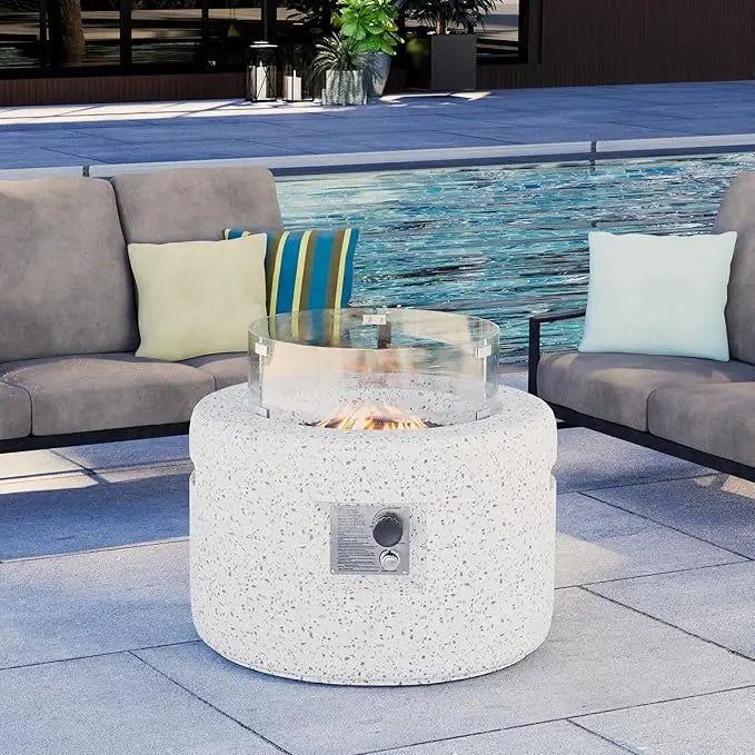 Outdoor Propane Fire Pit 40,000 BTU 28-inch Round Concrete Natural Gas Fire Table Outside Outdoor Propane Fire Pit