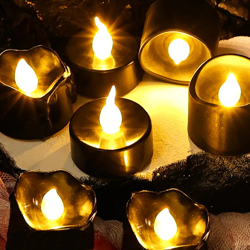 12PCS Flameless Black LED Electronic Candles Battery Operated Yellow Light for Halloween Xmas Wedding Party Decoration