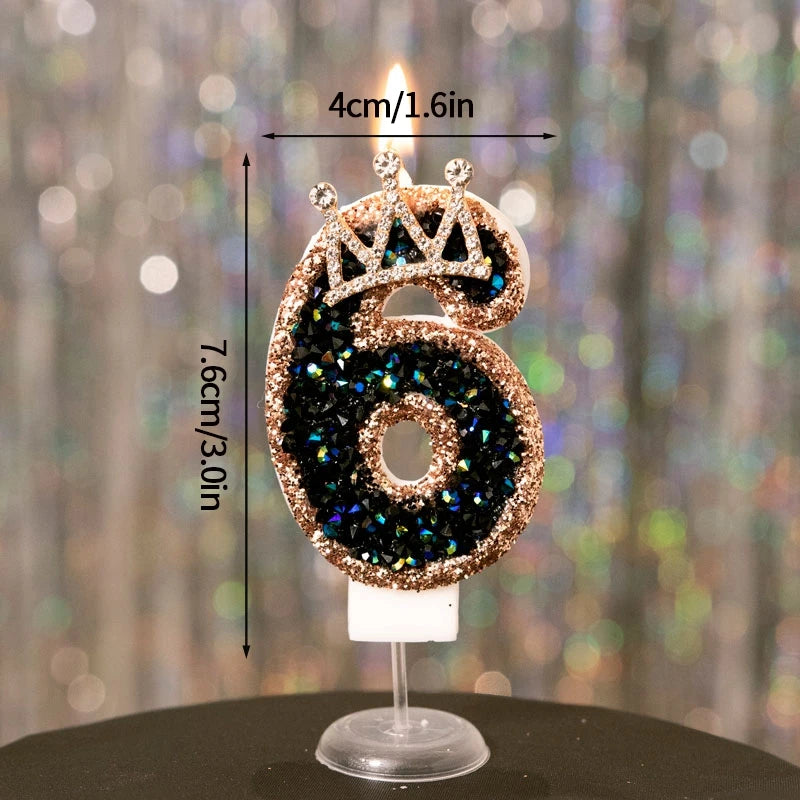 Black Crown Digital Candles 0-9 Number Cake Topper Decoration Wedding Party Anniversary Date Baby Shower Party Decorations