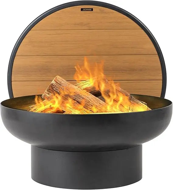 Iron Fire Pit Table with Lid, Extra Thick and Heavy Duty Fire Bowl, Deep Round Firepit for Outdoor Bonfire Gatherings, Wood Burn