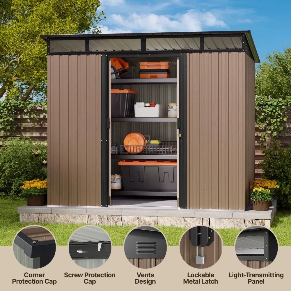 Outdoor Storage Shed Metal Garden Shed with Sliding Lockable Doors, Versatile Tool Bike Shed with Transparent Panel Windows