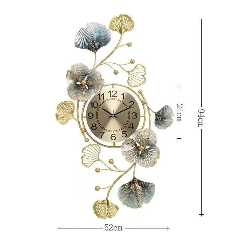 New Chinese Style Wall Clock - Ginkgo Leaf Art Design, Luxury Minimalist for Living Dining Room, Elegant Decor