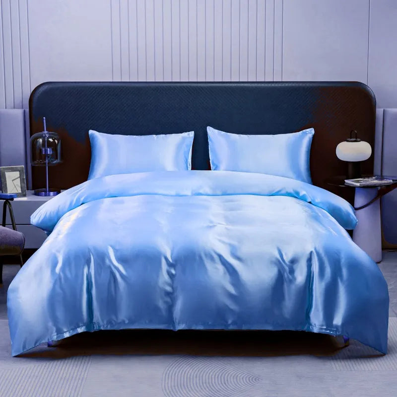 Solid Satin Bedding Set Including Duvet Covers, Bed Sheets, Pillowcases 220x240cm, Free Shipping