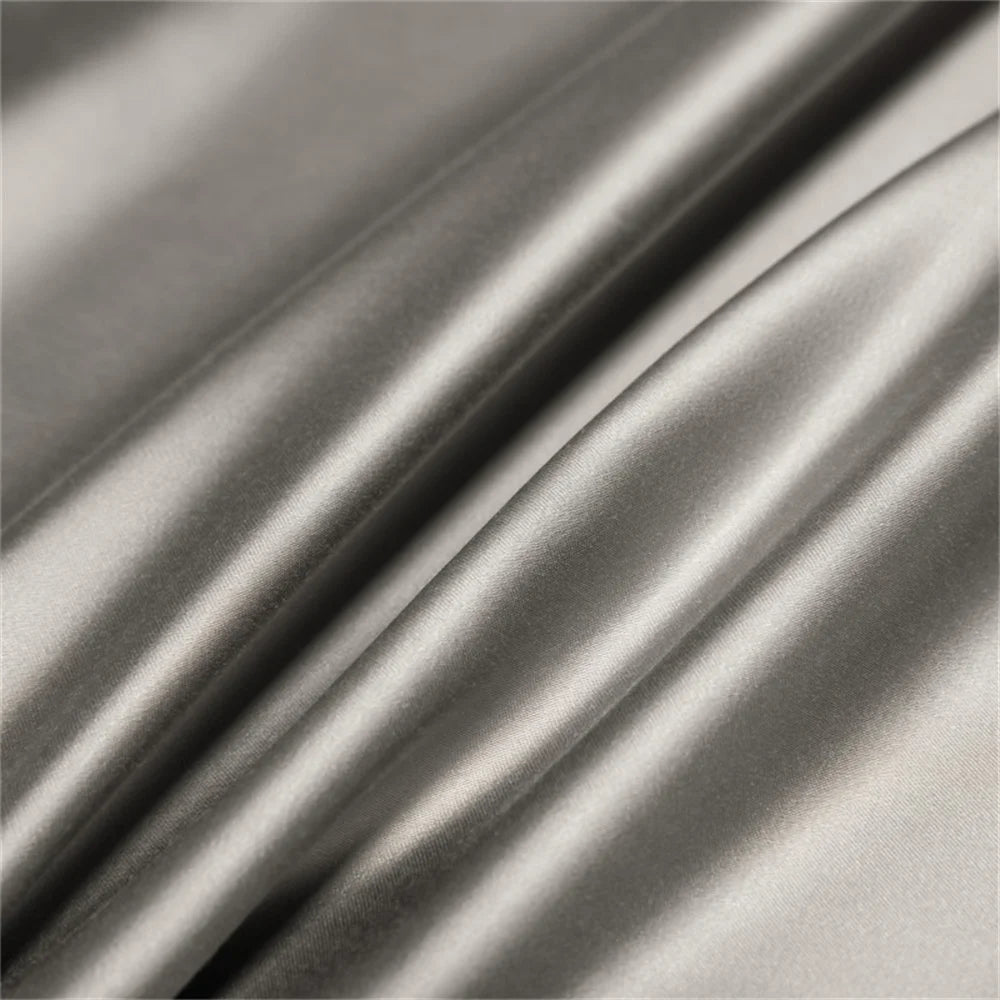 Lofuka Luxury Dark Gray 100% Pure Silk Bedding Set Beauty Double Queen King Quilt Cover Flat Sheet Pillowcase For Healthy Sleep